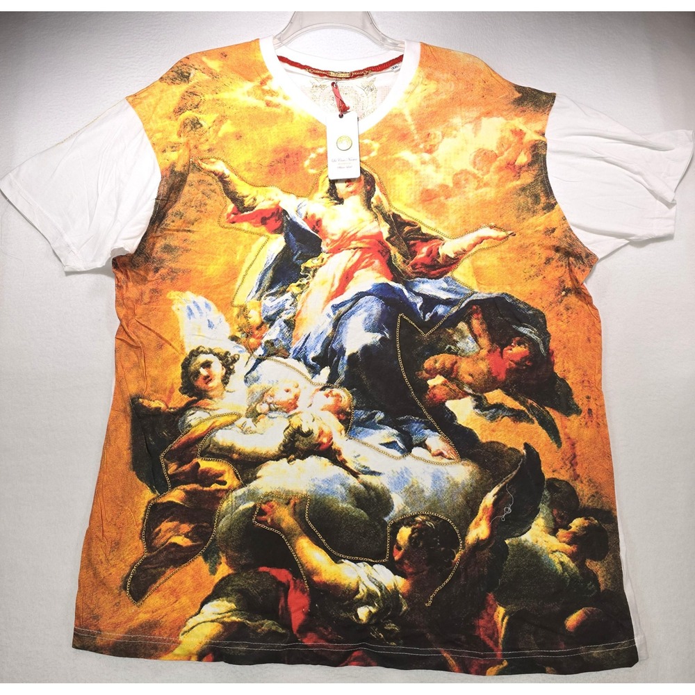 La Cosa Nuestra Blanco Label Renaissance Graphic T-Shirt XXL Gold Chain Detail
